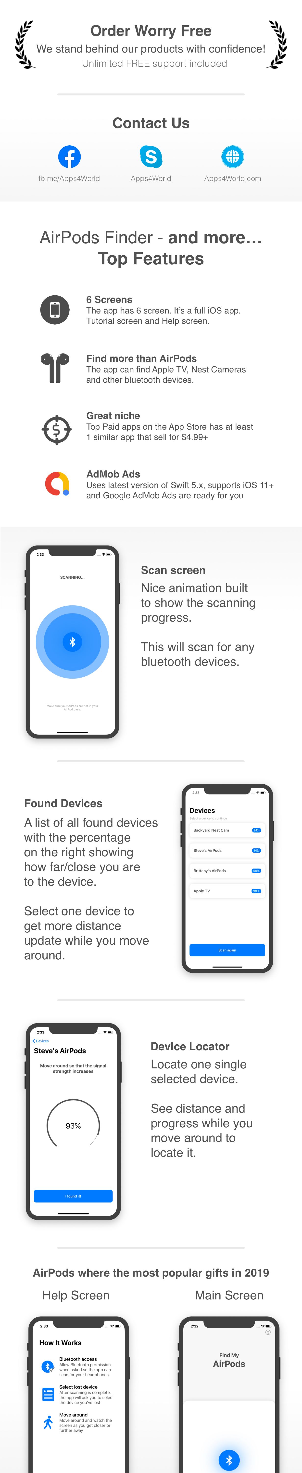 AirPods Finder - Locate lost Bluetooth Devices - Full iOS app - 1