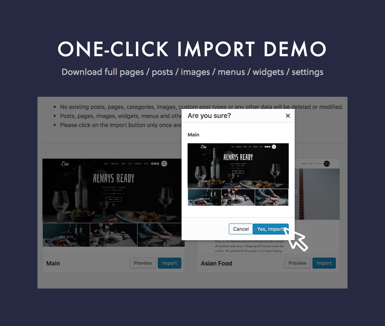 Dine One Click Import Demo
