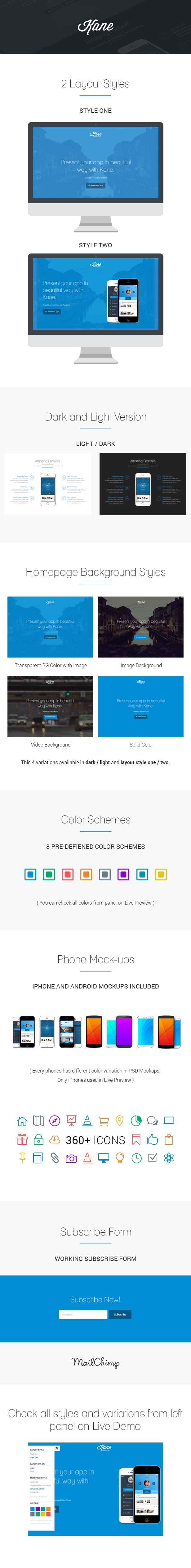 Kane - Responsive App Landing Page + Builder - 1