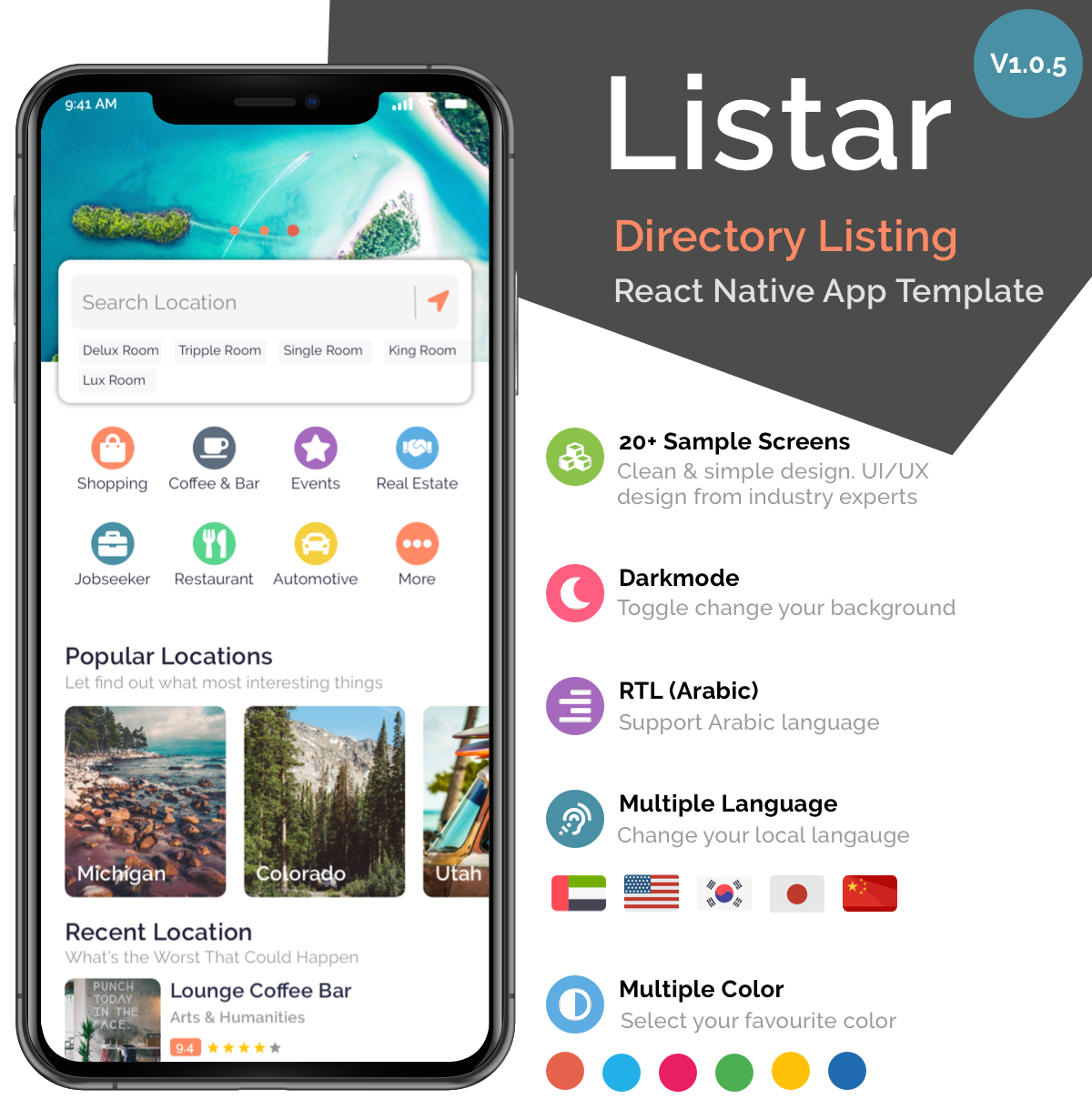 Listar - mobile React Native directory listing app template - 1