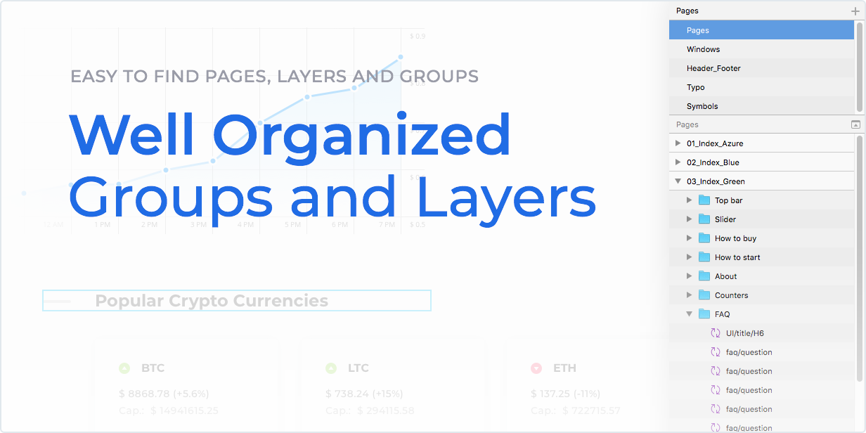 Easy to find pages, layers and groups - Well organized layers