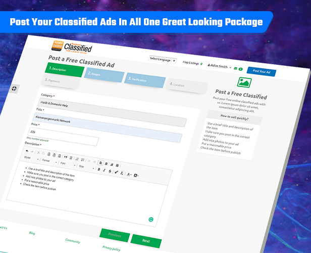 Post your classified ads all in one great looking package Nimble classified ads script php and laravel geo classified advertisement cms