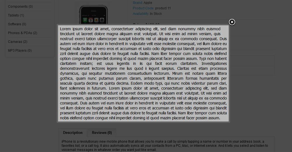 Custom Content Popup at Product Page for OpenCart - 10
