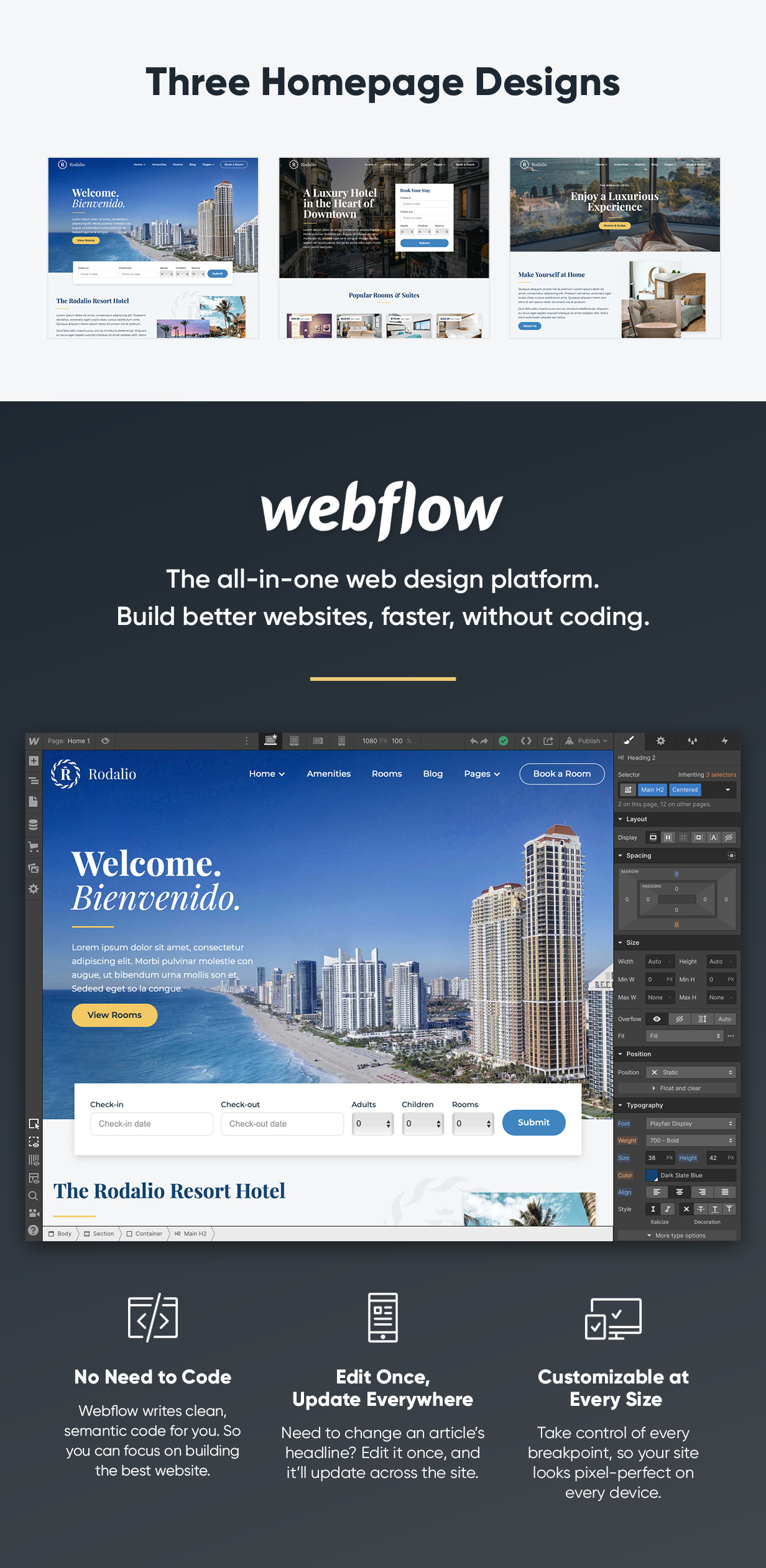 Three Homepage designs. Webflow is the all-in-one web design platform. Build better websites without code.