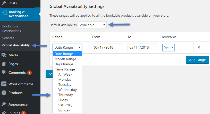 Global bookable options