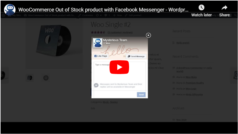 WooCommerce Out of Stock product with Facebook Messenger - 3