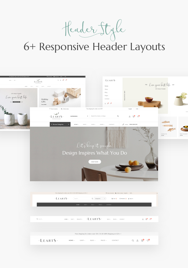 Handmade shop WooCommerce WordPress Theme - Header Layouts