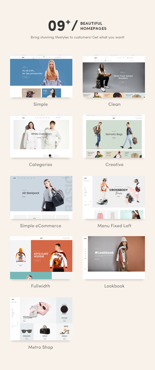 09+ Eye-Catchy Premade Homepages - Zoli - Minimal & Modern Fashion WooCommerce WordPress Theme