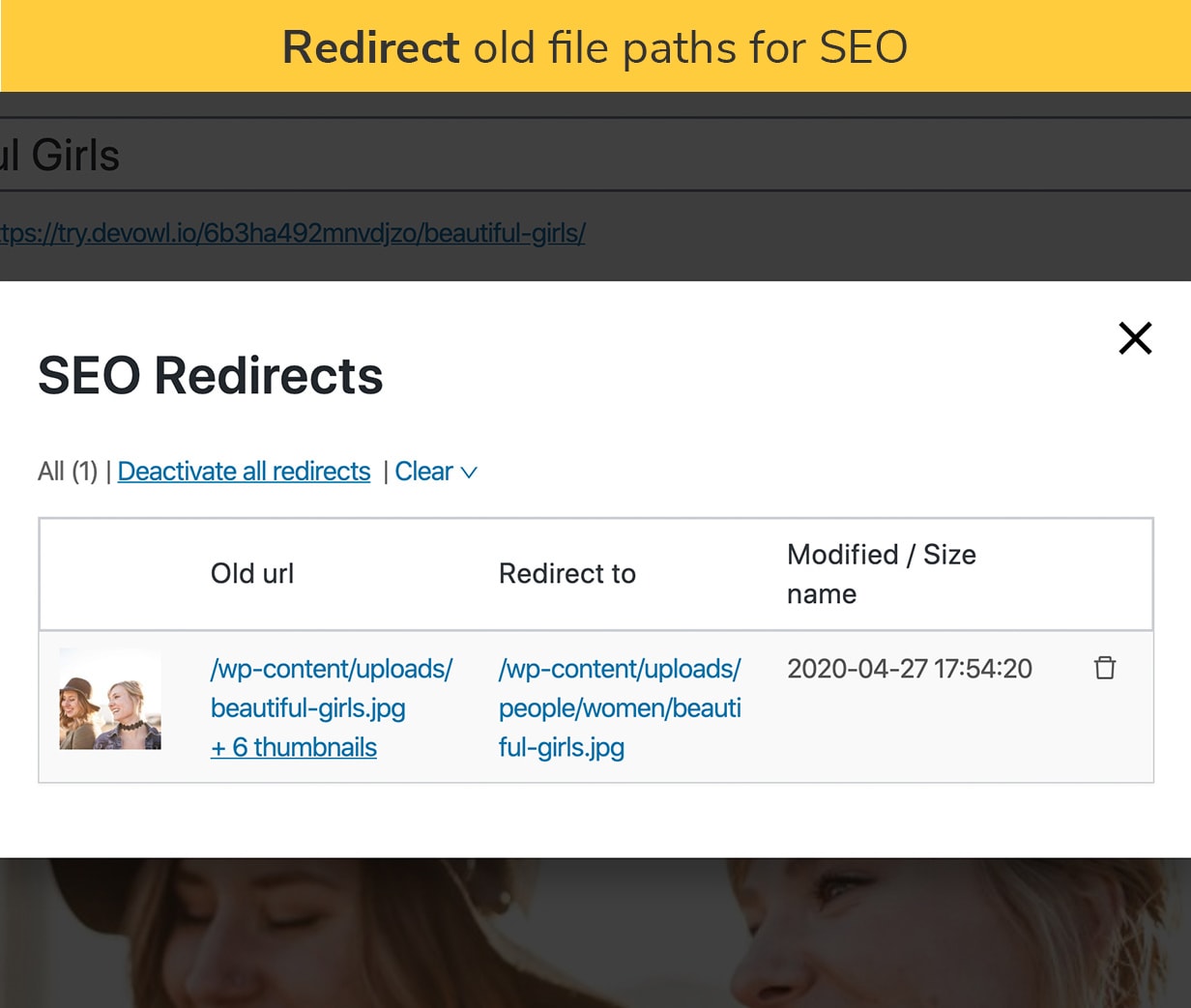 Redirect old file paths for SEO