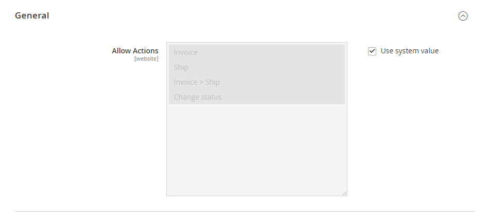 Mass order actions - general configuration