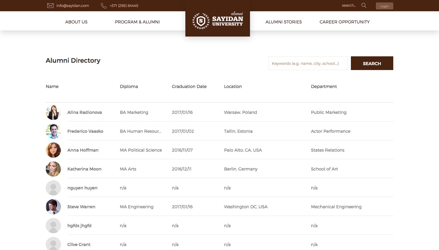 Student Directories - University Alumni Education WordPress Theme