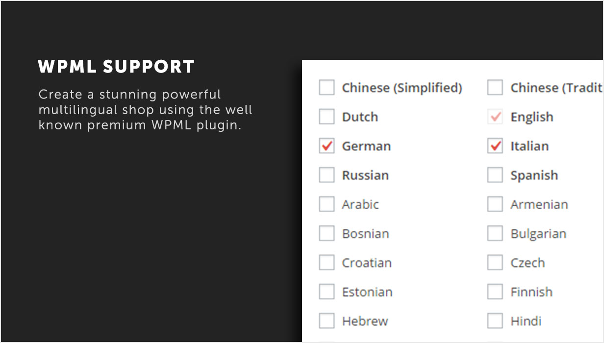 UX Shop WooCommerce theme - WPML Support to create your multilingual shop