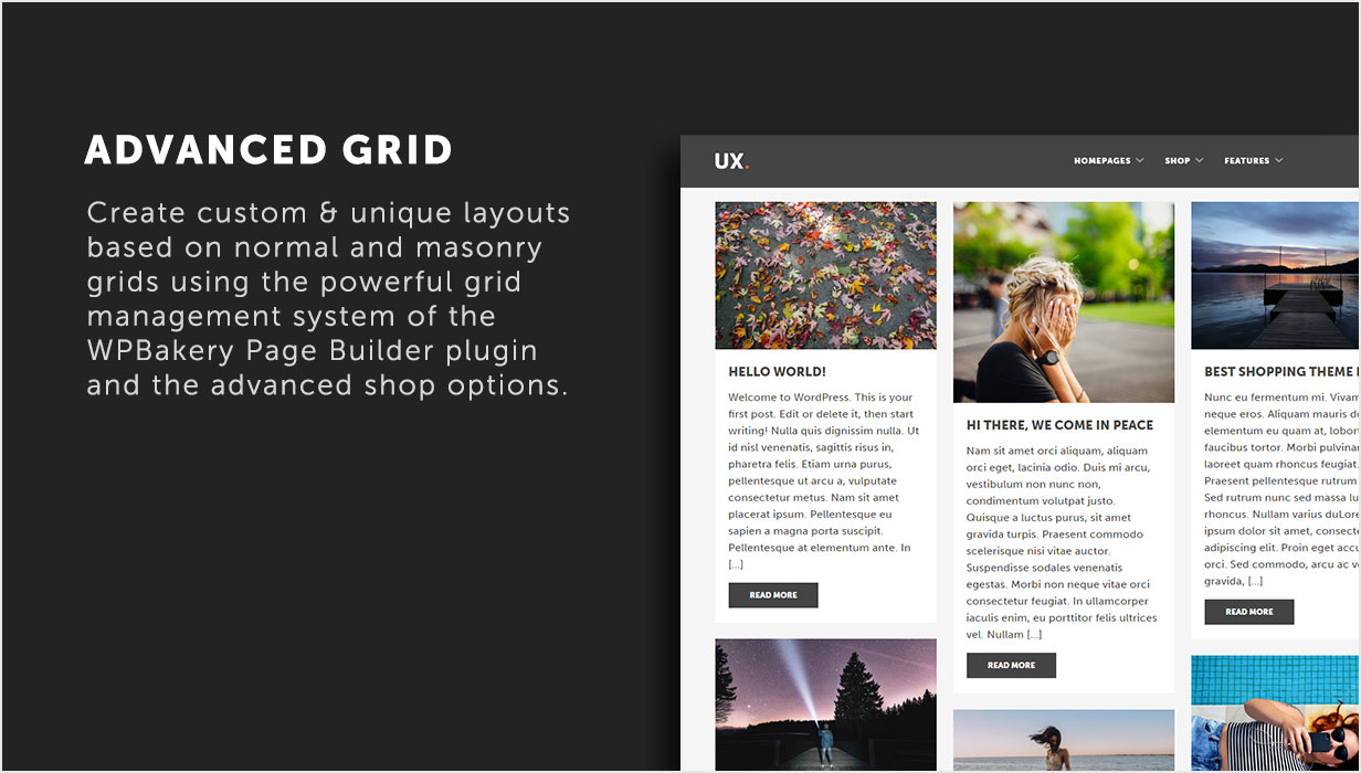UX Shop WooCommerce theme - Advanced grid options using WPBakery Page Builder