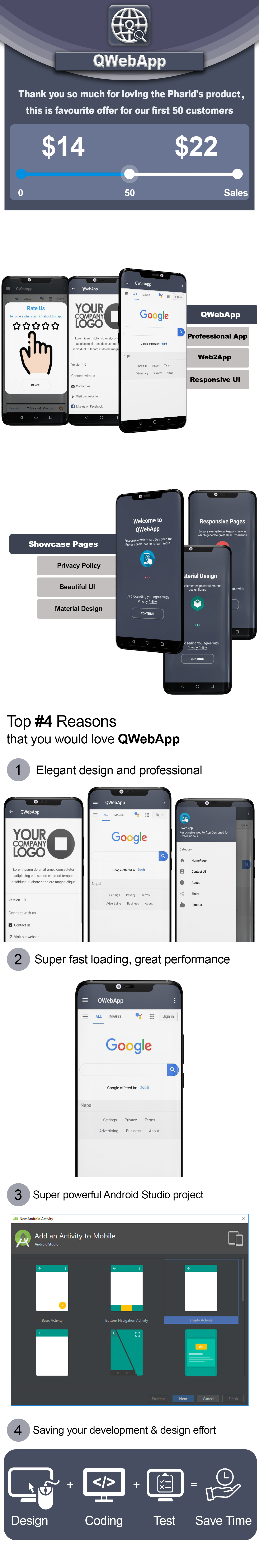 QWeb App - Professional Web2App Template | Material Design, OneSignal, Admob Ads - 3