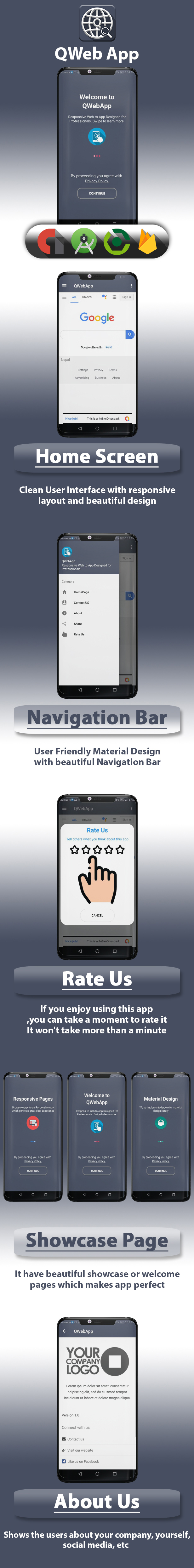 QWeb App - Professional Web2App Template | Material Design, OneSignal, Admob Ads - 4