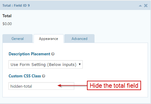 Apply 'hidden-total' class to the total field