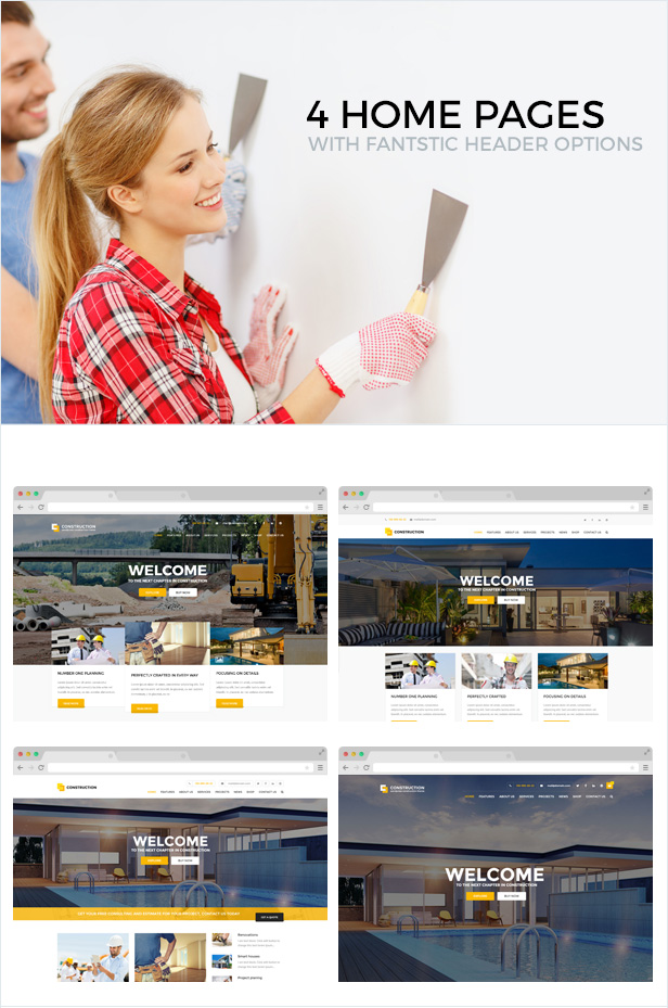 4 home pages with fantastic header options