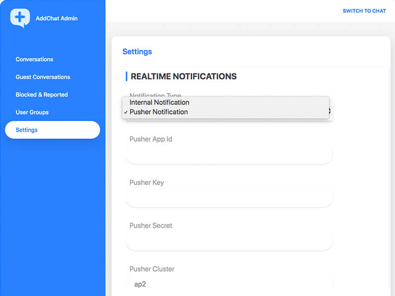 Switch between Pusher & Internal Notifications