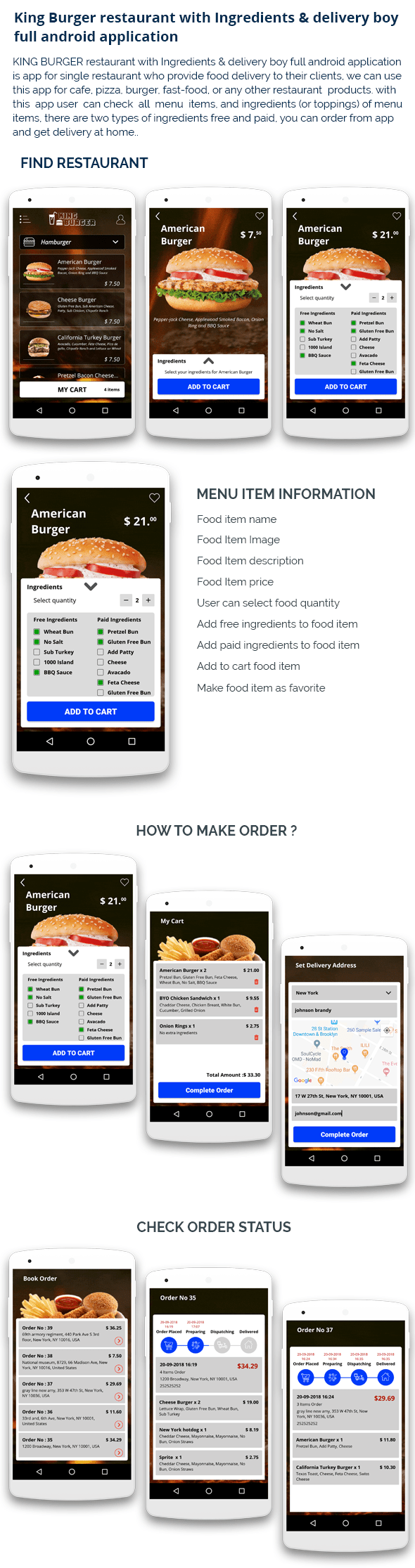 KING BURGER restaurant with Ingredients & delivery boy full android application - 1