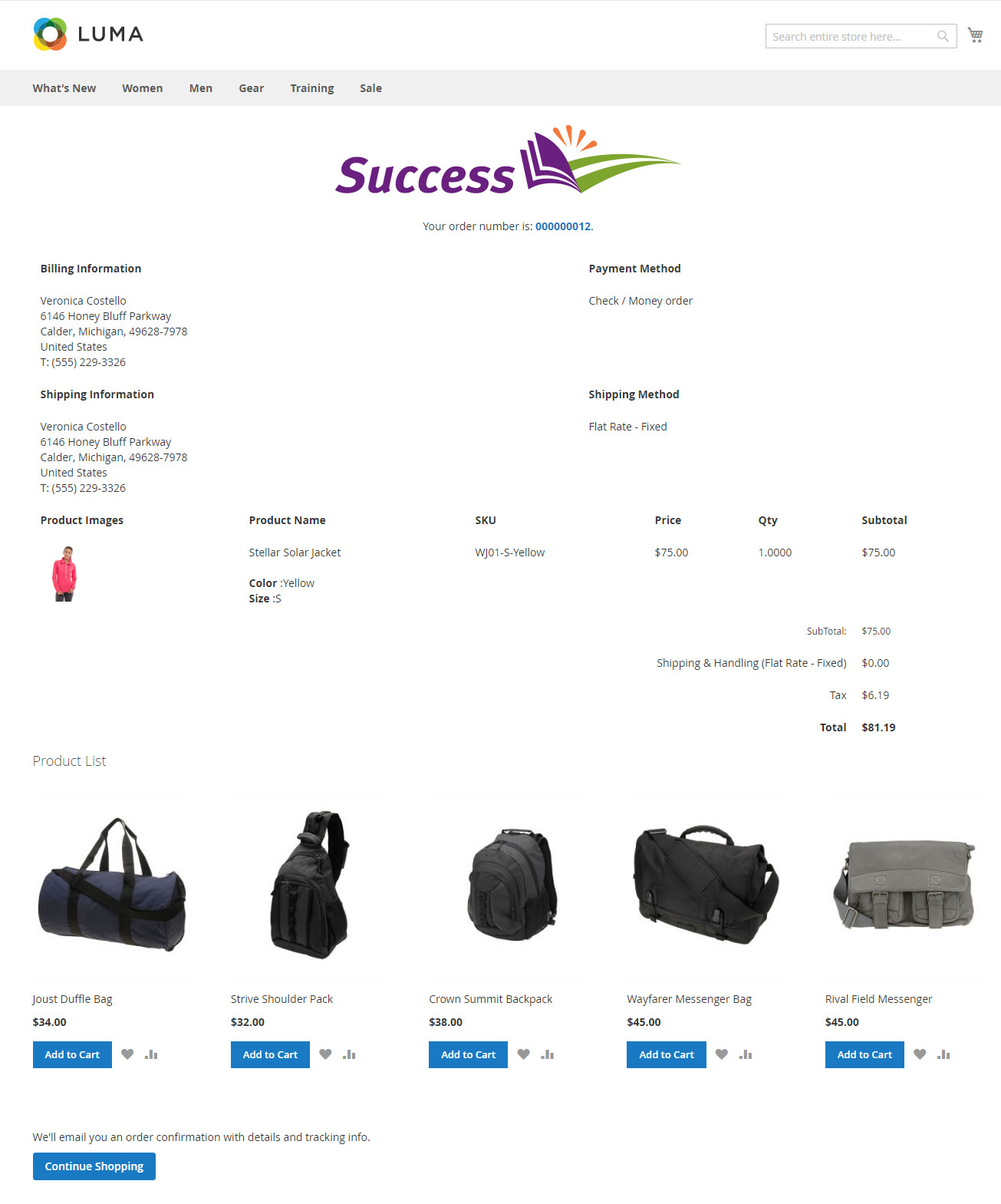 product detail page