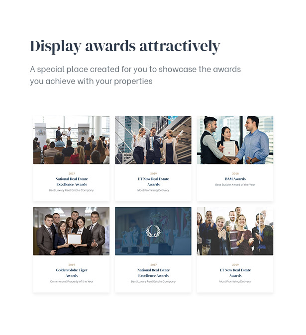 Rehomes Real Estate WordPress Theme Allows displaying awards about what you achieve with your proper