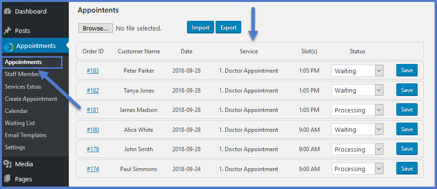 Separate Section for Appointments