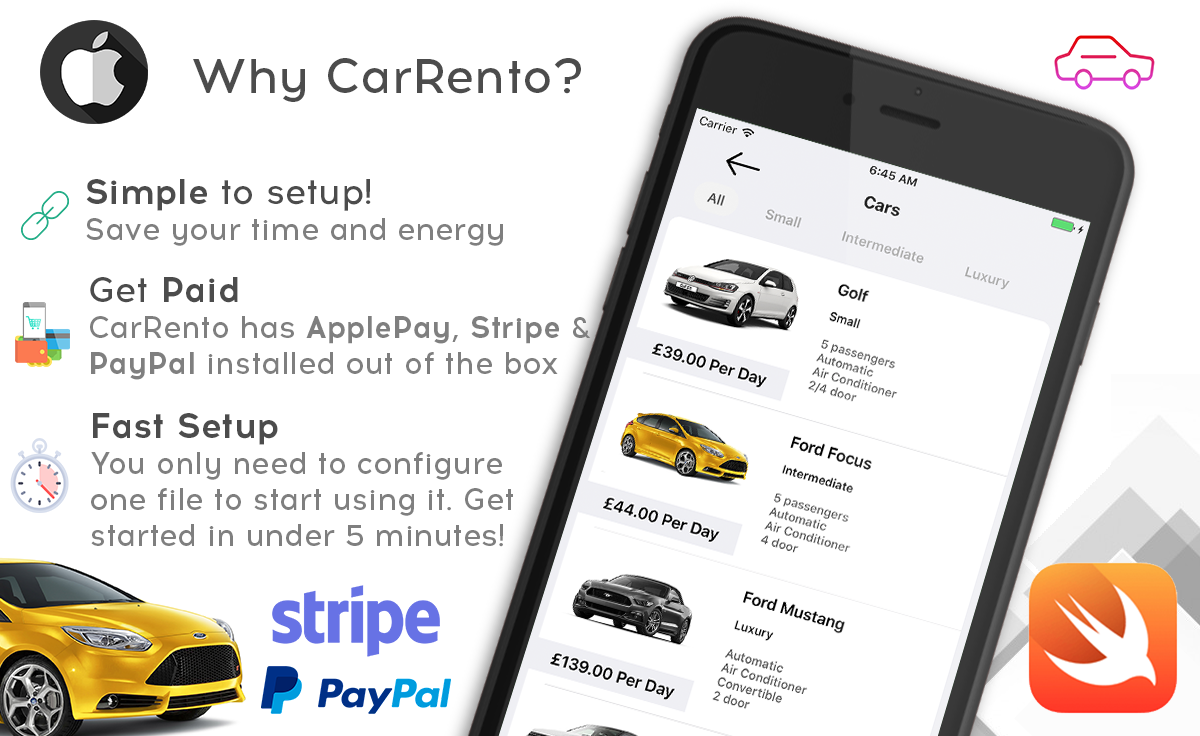 CarRento - Car Hire Rental Services Template IOS App Written in Swift 3 XCode Native - 2