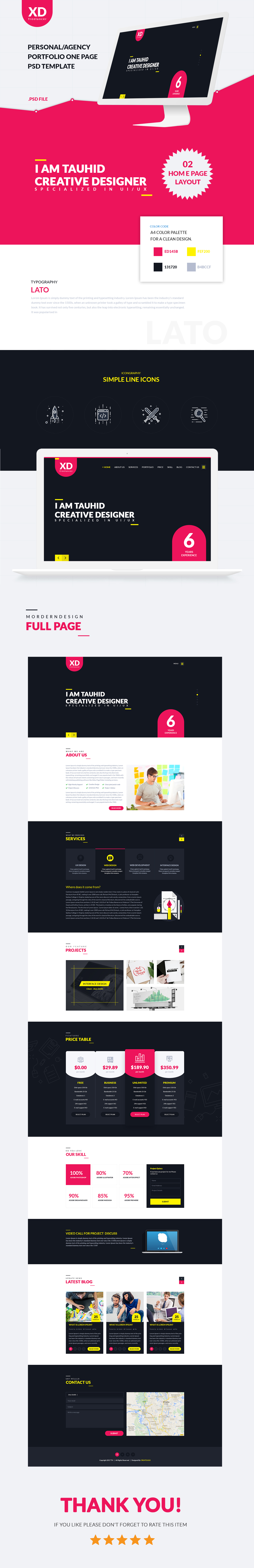 XD Freelancer- Personal/Agency Portfolio One Page PSD Template - 1