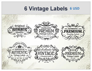 six vintage labels