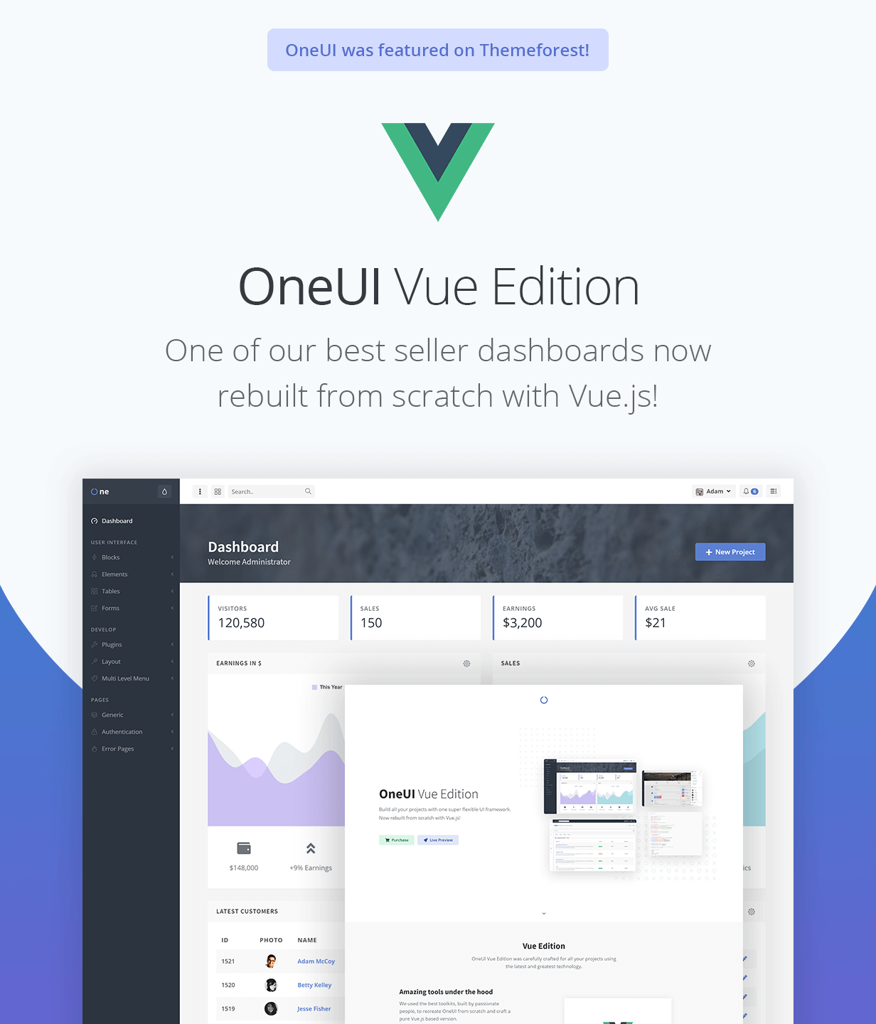 OneUI Vue Edition - Vuejs Admin Dashboard Template - 6