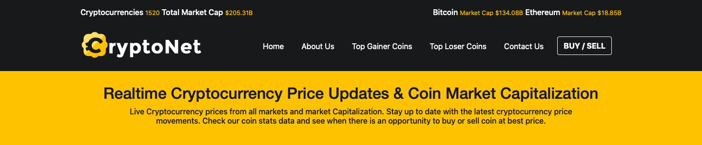 Crypto Net - Realtime Cryptocurrency Coin Market Cap, Live Prices, Charts & Ticker PHP Script - 2