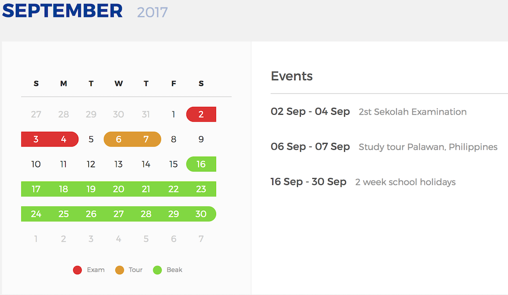 Academic Calendars - Senior High School WordPress Theme