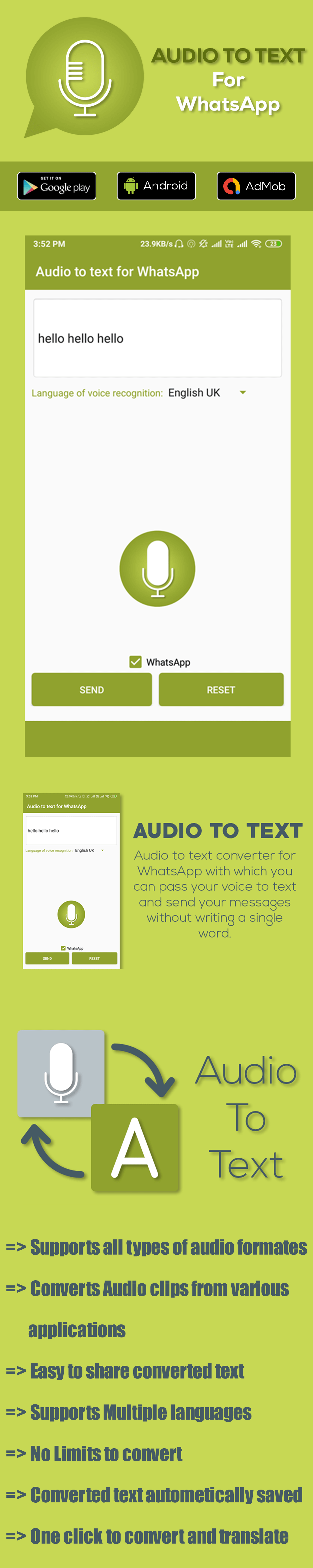 Voice To Text For Whatsapp+ With Admob Ads Android Full Application - 1