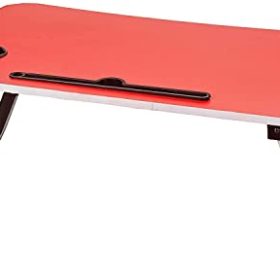 P.D.STORE Smart Standard Multi-Purpose Laptop Table with Dock Stand/Study Table/Bed Table/Foldable and Portable/Ergonomic & Rounded Edges/Non-Slip Legs/Engineered Wood (Red)