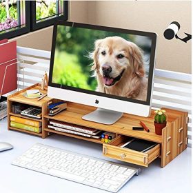 Arcanine Bamboo Wood Monitor Stand Computer, Desk Storage, Laptop Stand Riser 2 Tiers with Drawer Storage Desktop Organizer Save Space for Office || Multicolor