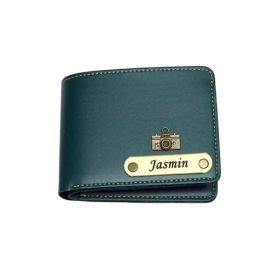 AS Store Customize Faux Leather Wallet for Men with Personalized Font Name and Charm Gift for Your Loved Once. (Green)