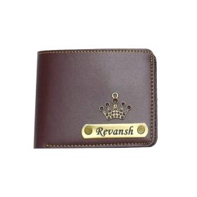 AS Store Customize Faux Leather Wallet for Men with Personalized Font Name and Charm Gift for Your Loved Once. (Brown)