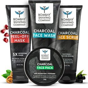 Bombay Shaving Company Activated Charcoal Facial Kit | Charcoal Face Wash, 45 gm, Charcoal Face Scrub, 45 gm, Charcoal Face Pack and Charcoal Peel Off Mask, 60gm