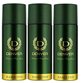 DENVER Hamilton Deodorant (165ML Each) - Pack of 3 | Long Lasting Deodorant Spray for Men