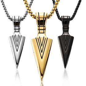 MEENAZ locket Pendant for Men combo Black Silver gold Boys Mens boyfriend gents Boy girls Women Unisex Stainless Steel arrow 3 Necklace Long Locket Valentine gifts Stylish Simple Chain Pendant-280