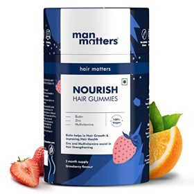 Man Matters Biotin Hair Gummies | 60 Days Pack | Enriched with Biotin Vitamin A, C, E & Zinc | Added Sugar | Keeps Hair Healthy & Strong | Strawberry Flavored |100% Vegetarian | 60 Gummies