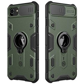 Nillkin Armor iPhone SE/iPhone 8/iPhone 7 Case, [Built-in Kickstand and Camera Lens Protector] Shockproof Hard PC Back & Soft Silicone Bumper Hybrid Cover Phone Case for iPhone SE 2nd 4.7'' Dark Green