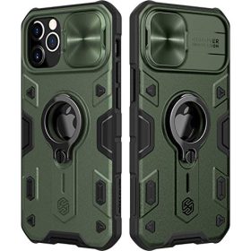 Nillkin CamShield iPhone 12 Pro Max Case with Slide Camera Cover and Ring Kickstand, Military Grade Bumper Hard Phone Case for iPhone 12 Pro Max 6.7'' Green