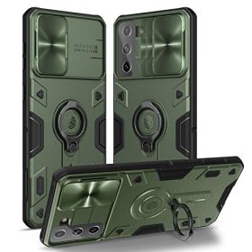 Nillkin Compatible with Case Samsung Galaxy S21 Plus - Military Grade Case with 360° Kickstand Ring Stand and Slide Camera Cover, PC & TPU Impact-Resistant Bumpers CamShield Armor Case, Green