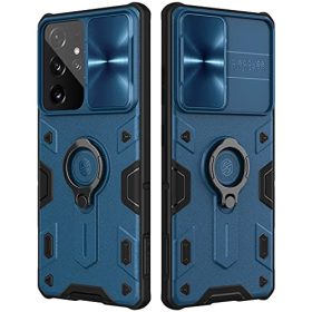 Nillkin Galaxy S21 Ultra Case, CamShield Armor Case with Slide Camera Cover and Ring Kickstand, Military Grade Bumper Hard Phone Case for Men Samsung S21 Ultra 5G Case 6.8‘‘ Blue