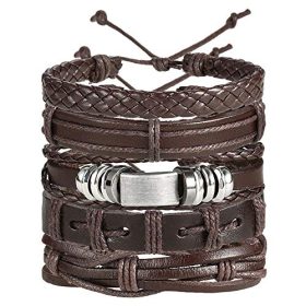 Shining Diva Fashion Genuine Leather Bracelet Wraps Casual Skin Friendly Bracelets for Men Boys