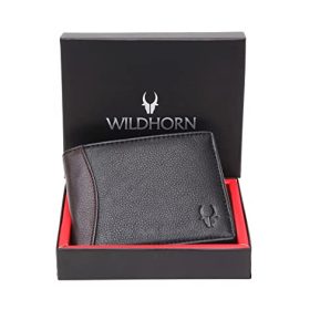 WildHorn Black Leather Wallet for Men I RFID Protected I Top Grain Leather I 8 Card Slots I 2 Currency Compartments