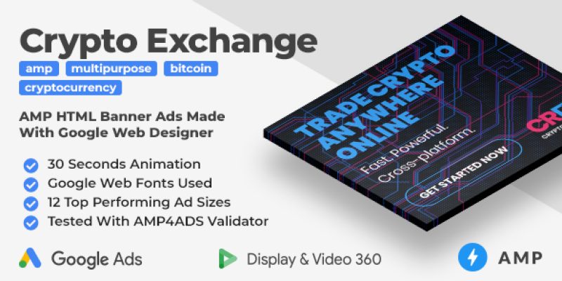 Cryptocurrency Exchange Animated AMP HTML Banner Ad Templates (GWD, AMP)