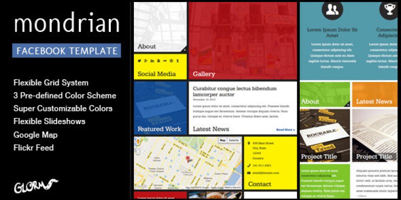 Mondrian – HTML/CSS Facebook Template
