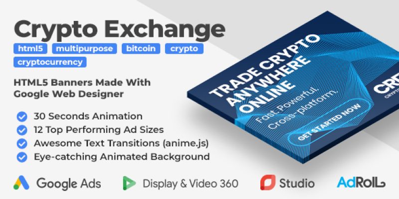 Cryptocurrency Exchange HTML5 Banner Ad Templates (GWD, anime.js)